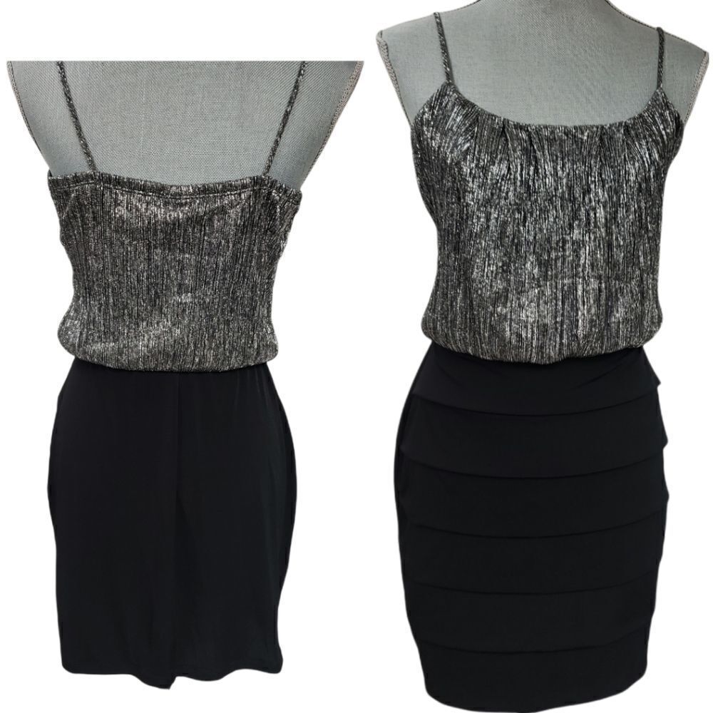 Sweet Storm Silver & Black Beautiful Party Dress. Spaghetti Straps,  Size Large